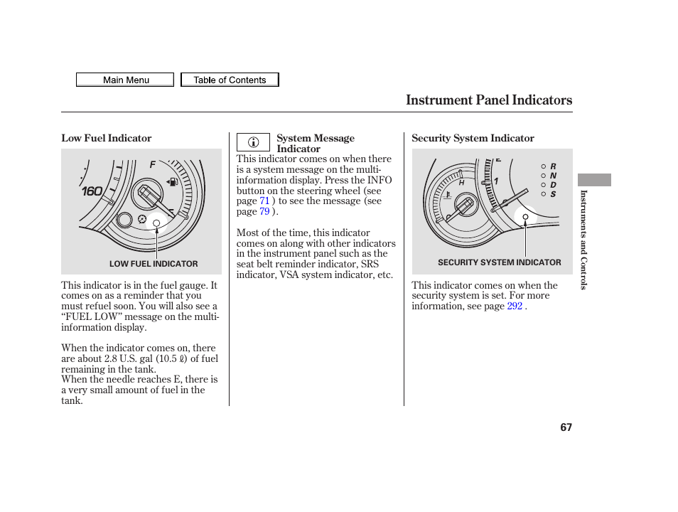 Instrument panel indicators, 2010 tsx | Acura 2010 TSX User Manual | Page 70 / 524