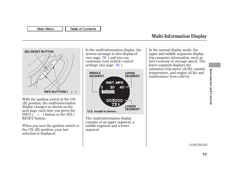 Multi-information display, 2010 tsx | Acura 2010 TSX User Manual | Page 74 / 524