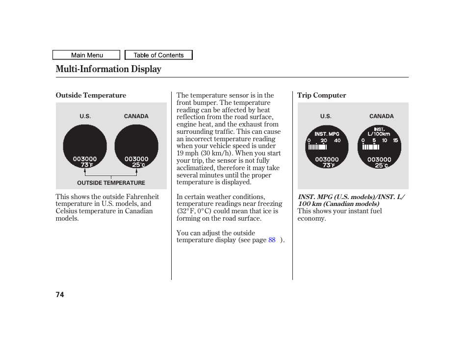 Multi-information display | Acura 2010 TSX User Manual | Page 77 / 524