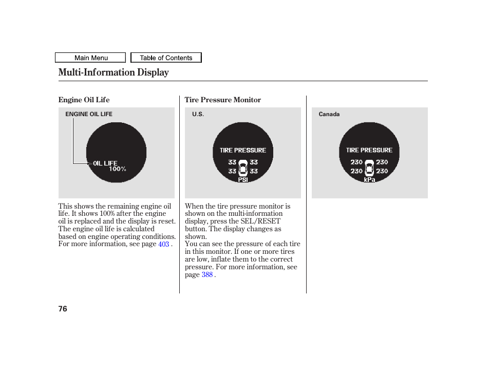 Multi-information display | Acura 2010 TSX User Manual | Page 79 / 524