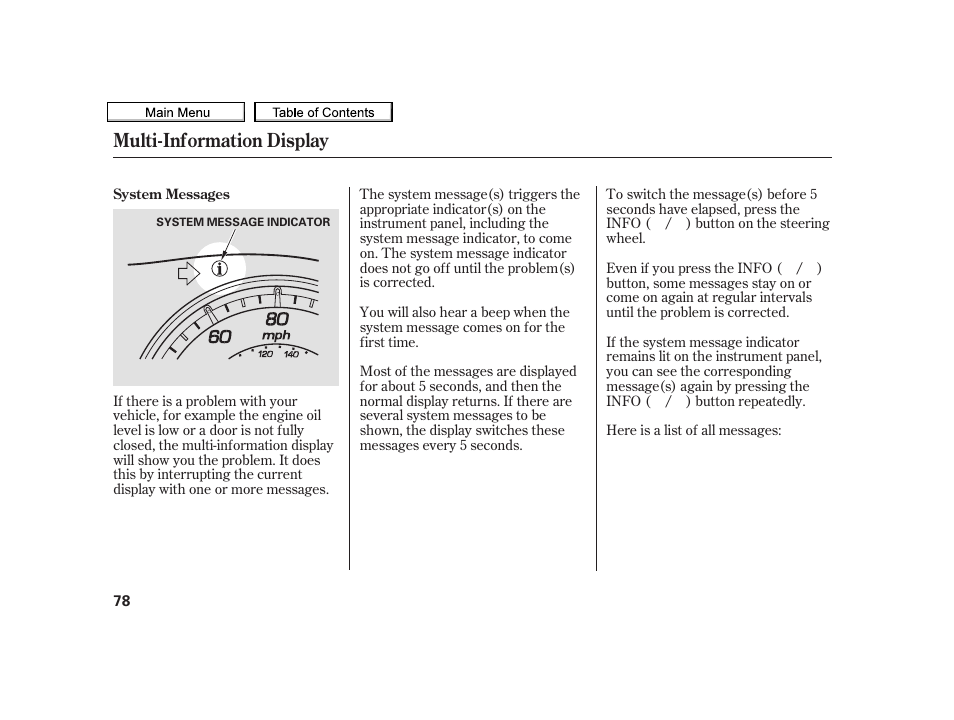 Multi-information display | Acura 2010 TSX User Manual | Page 81 / 524