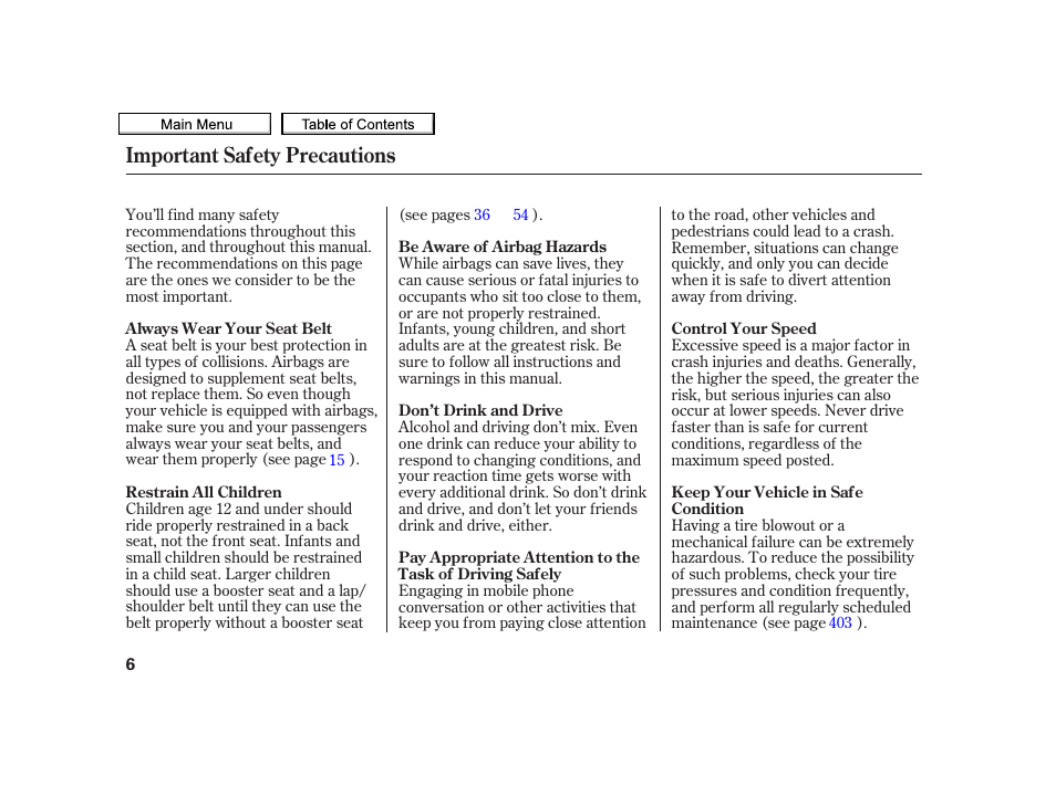 Important safety precautions | Acura 2010 TSX User Manual | Page 9 / 524