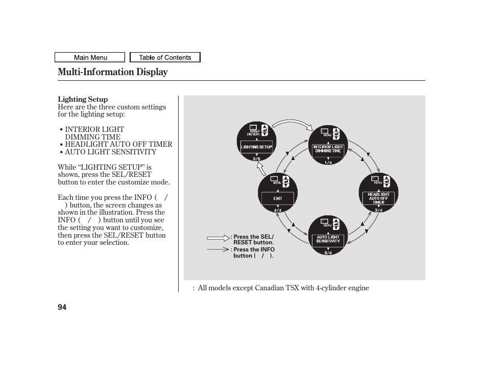 Multi-information display | Acura 2010 TSX User Manual | Page 97 / 524