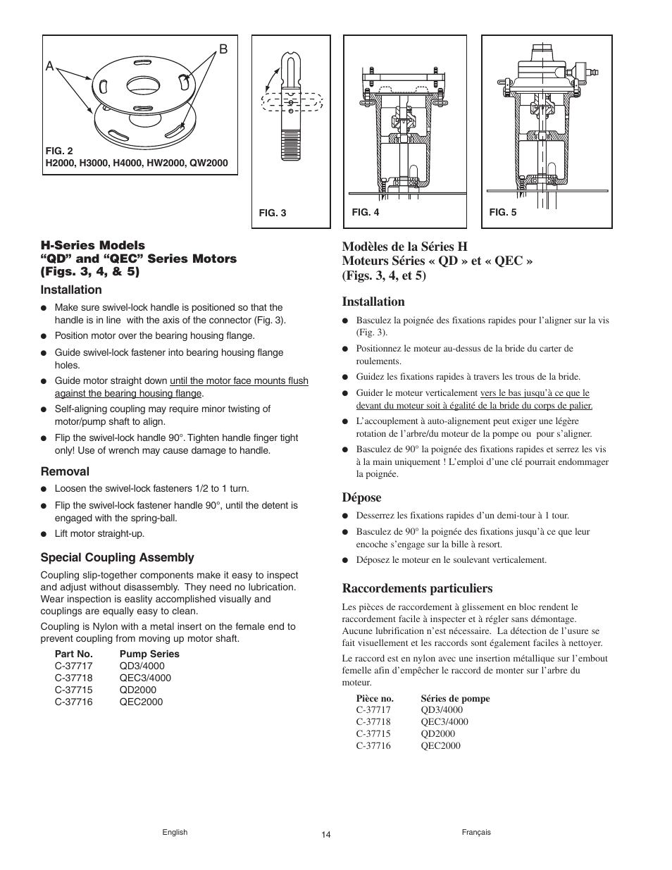 Dépose, Raccordements particuliers, Removal | Special coupling assembly | Graymills Agitor Pump OMI Indv User Manual | Page 14 / 32