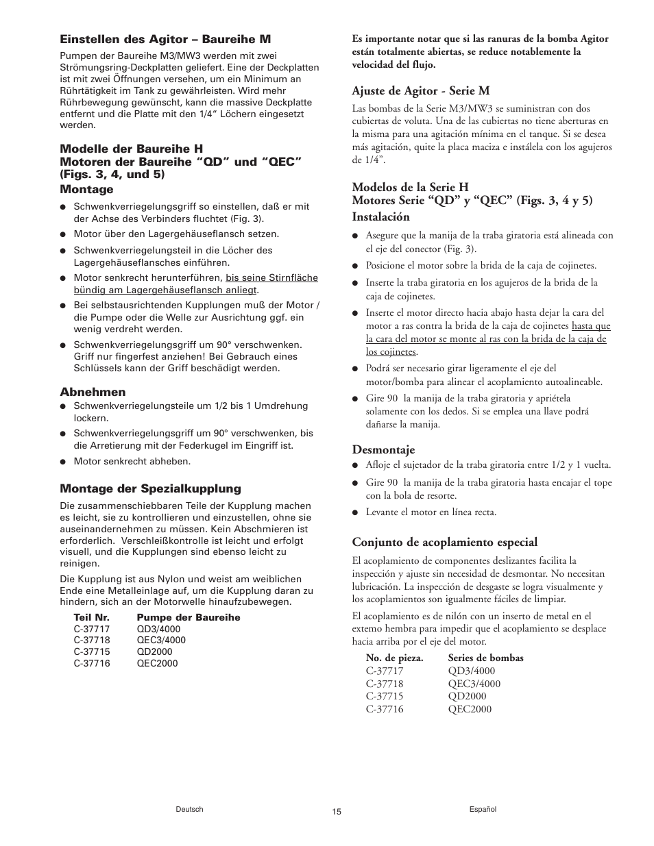 Ajuste de agitor - serie m, Desmontaje, Conjunto de acoplamiento especial | Graymills Agitor Pump OMI Indv User Manual | Page 15 / 32