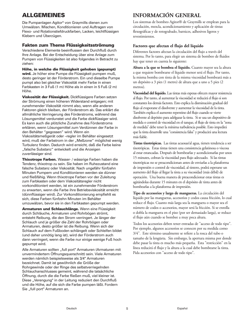 Allgemeines, Información general | Graymills Agitor Pump OMI Indv User Manual | Page 5 / 32