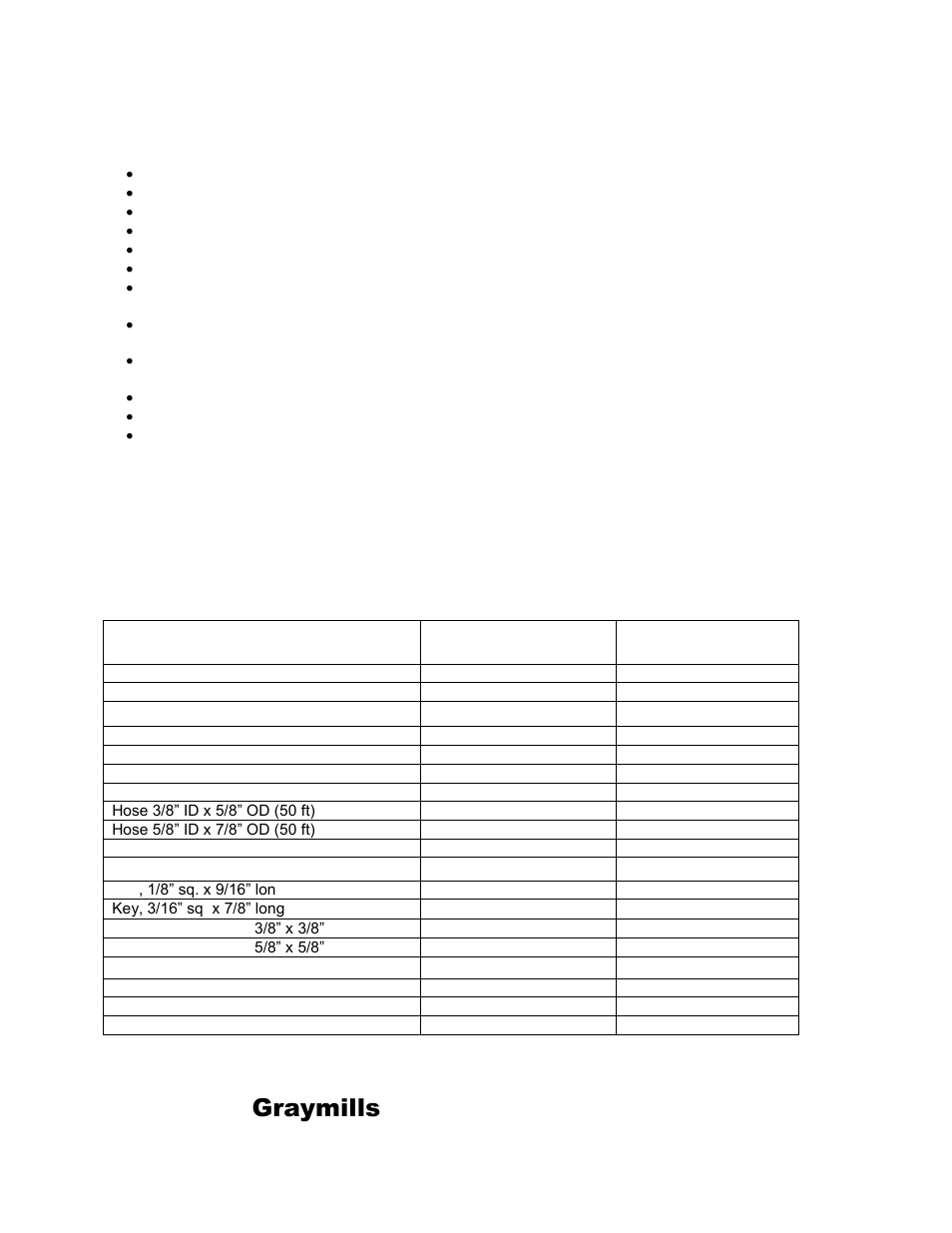 Graymills, Replacement parts list | Graymills Dual Head Peristaltic OMI User Manual | Page 3 / 3