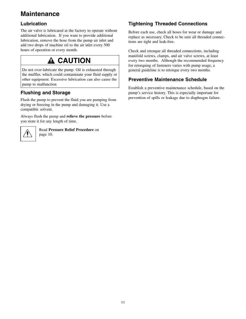 Caution, Maintenance | Graymills DDP .5' Pump User Manual | Page 11 / 20