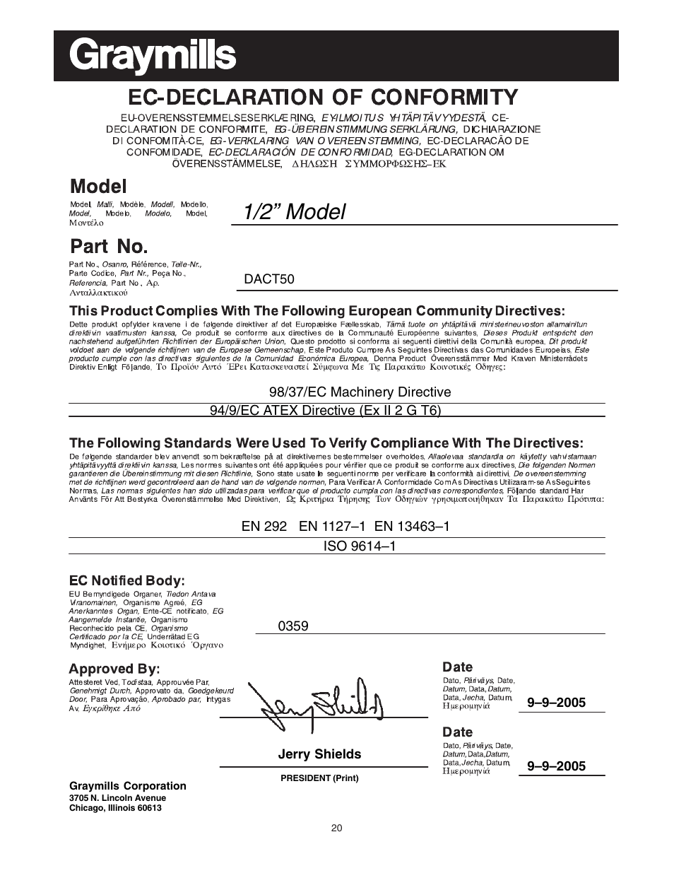 1/2” model | Graymills DDP .5' Pump User Manual | Page 20 / 20