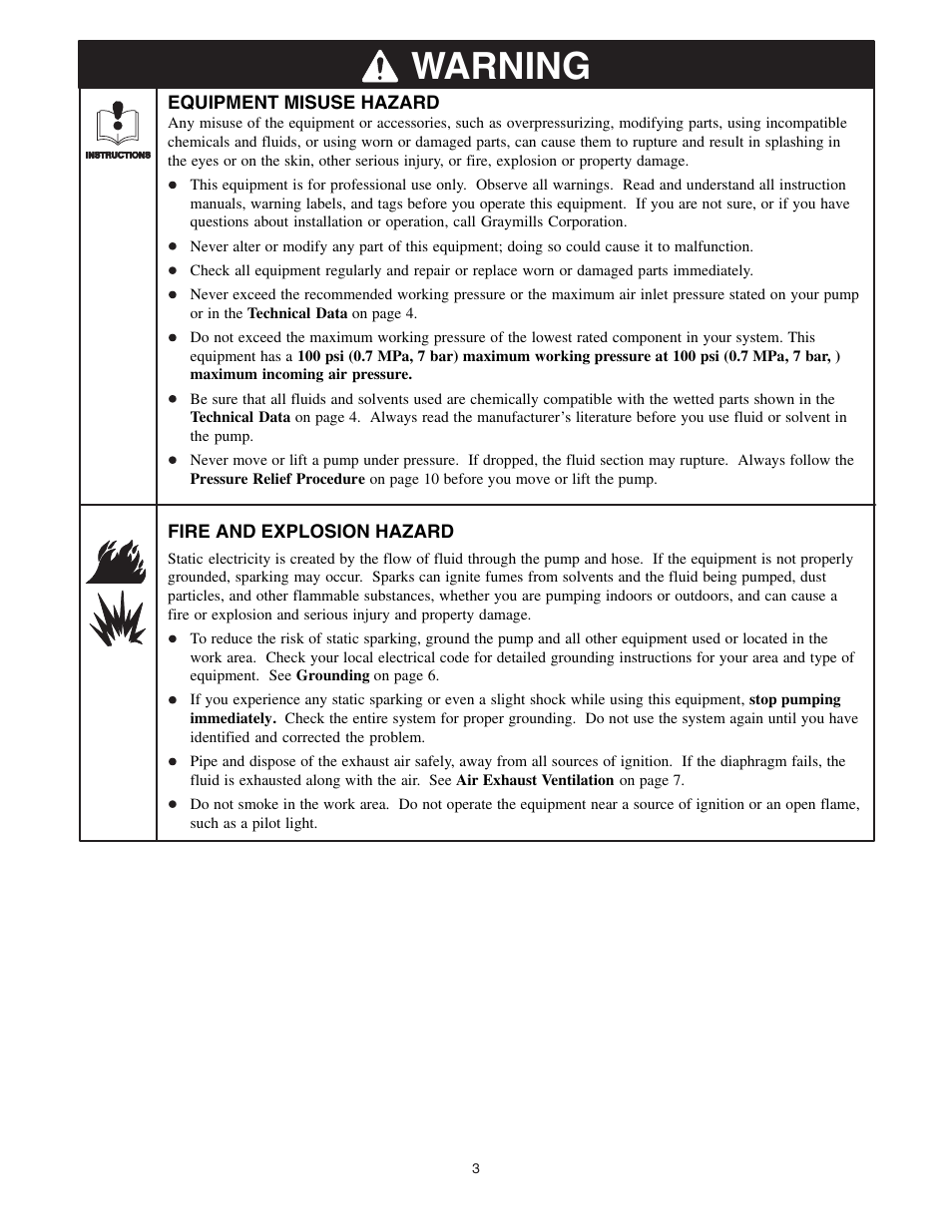 Warning | Graymills DDP .5' Pump User Manual | Page 3 / 20