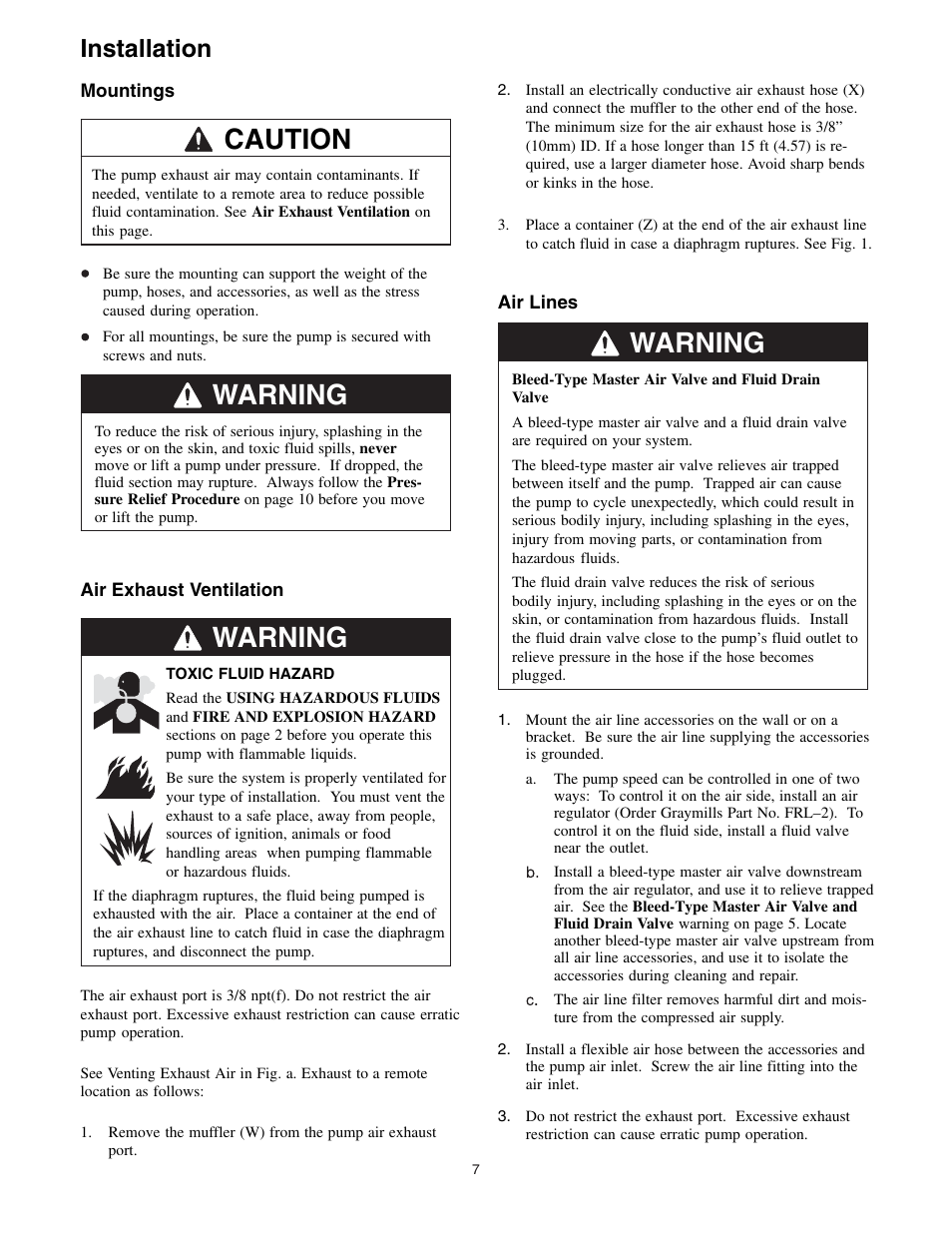 Caution, Warning, Installation | Graymills DDP .5' Pump User Manual | Page 7 / 20