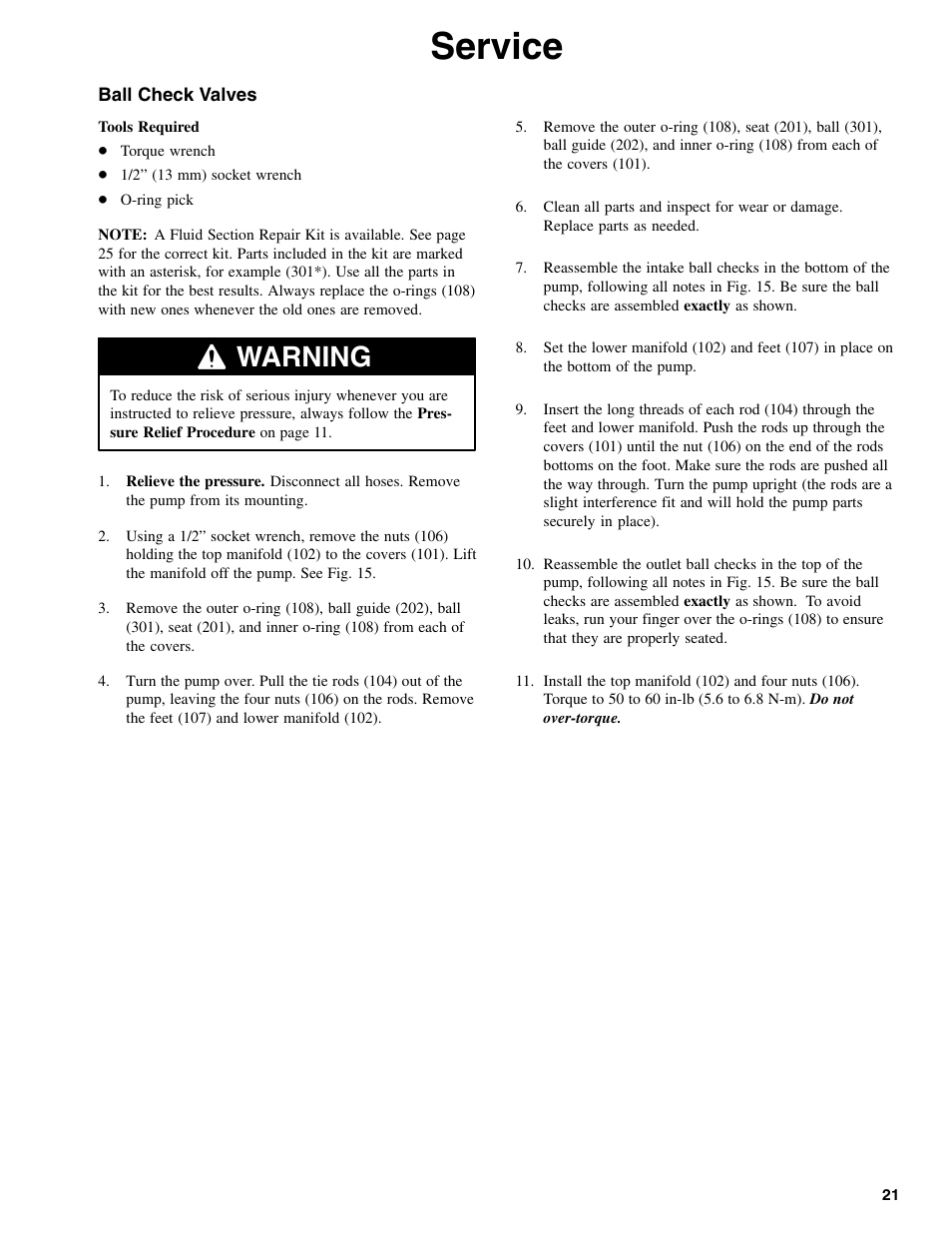 Service, Warning | Graymills DDP .375' Pump OMI User Manual | Page 21 / 32