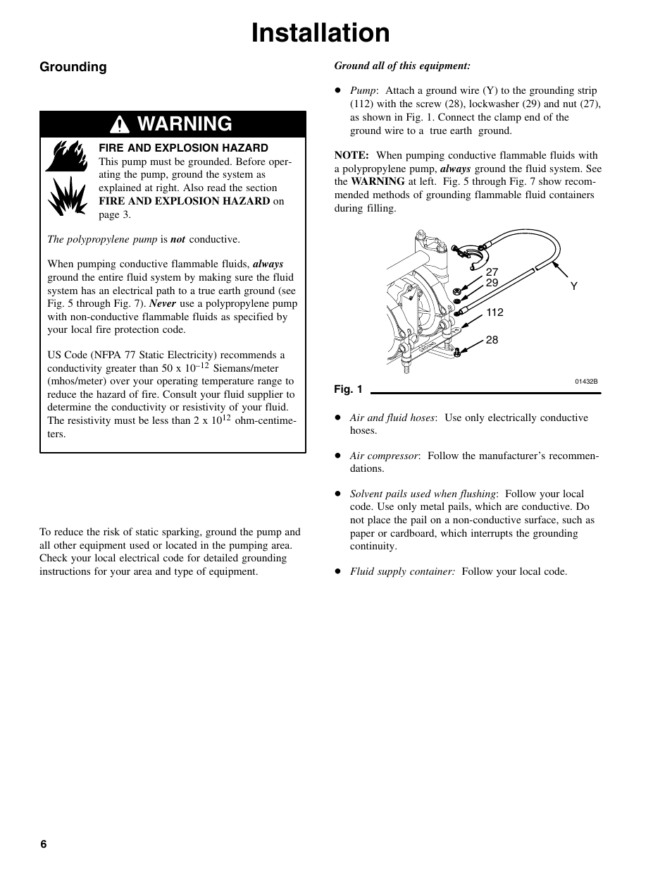 Installation, Warning | Graymills DDP .375' Pump OMI User Manual | Page 6 / 32