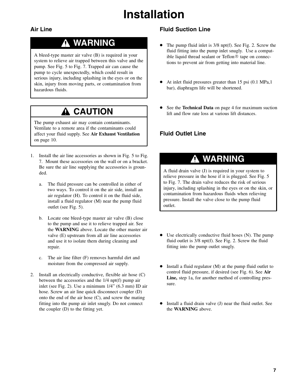 Installation, Warning caution, Warning | Graymills DDP .375' Pump OMI User Manual | Page 7 / 32
