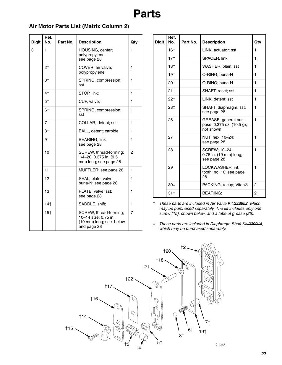 Parts, Air motor parts list (matrix column 2) | Graymills DDP .375' Pump User Manual | Page 11 / 15