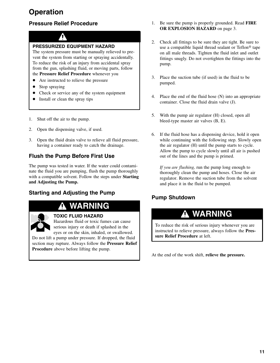 Warning, Operation | Graymills DDP .375' Pump User Manual | Page 5 / 15