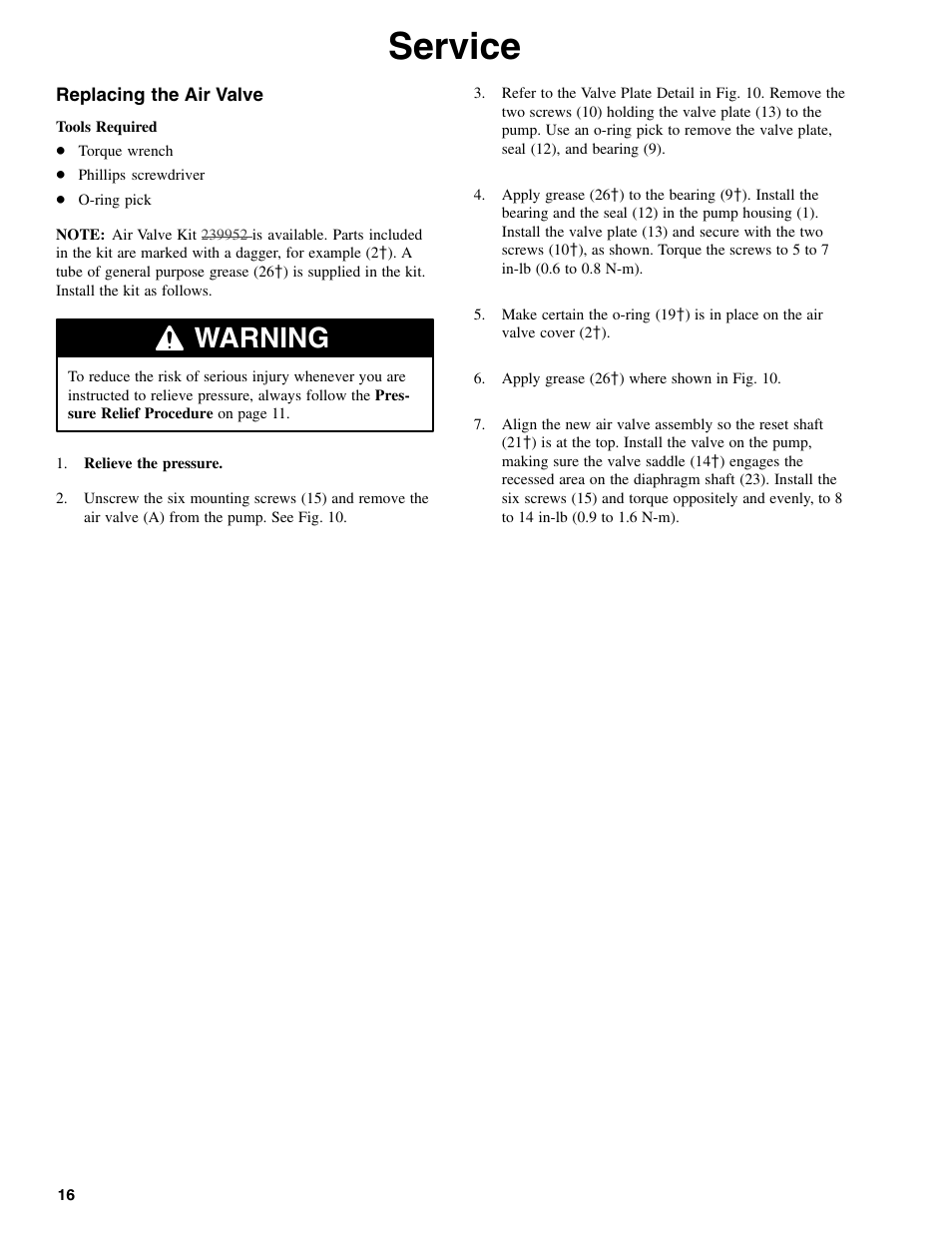 Service, Warning | Graymills DDP .375' Pump User Manual | Page 6 / 15