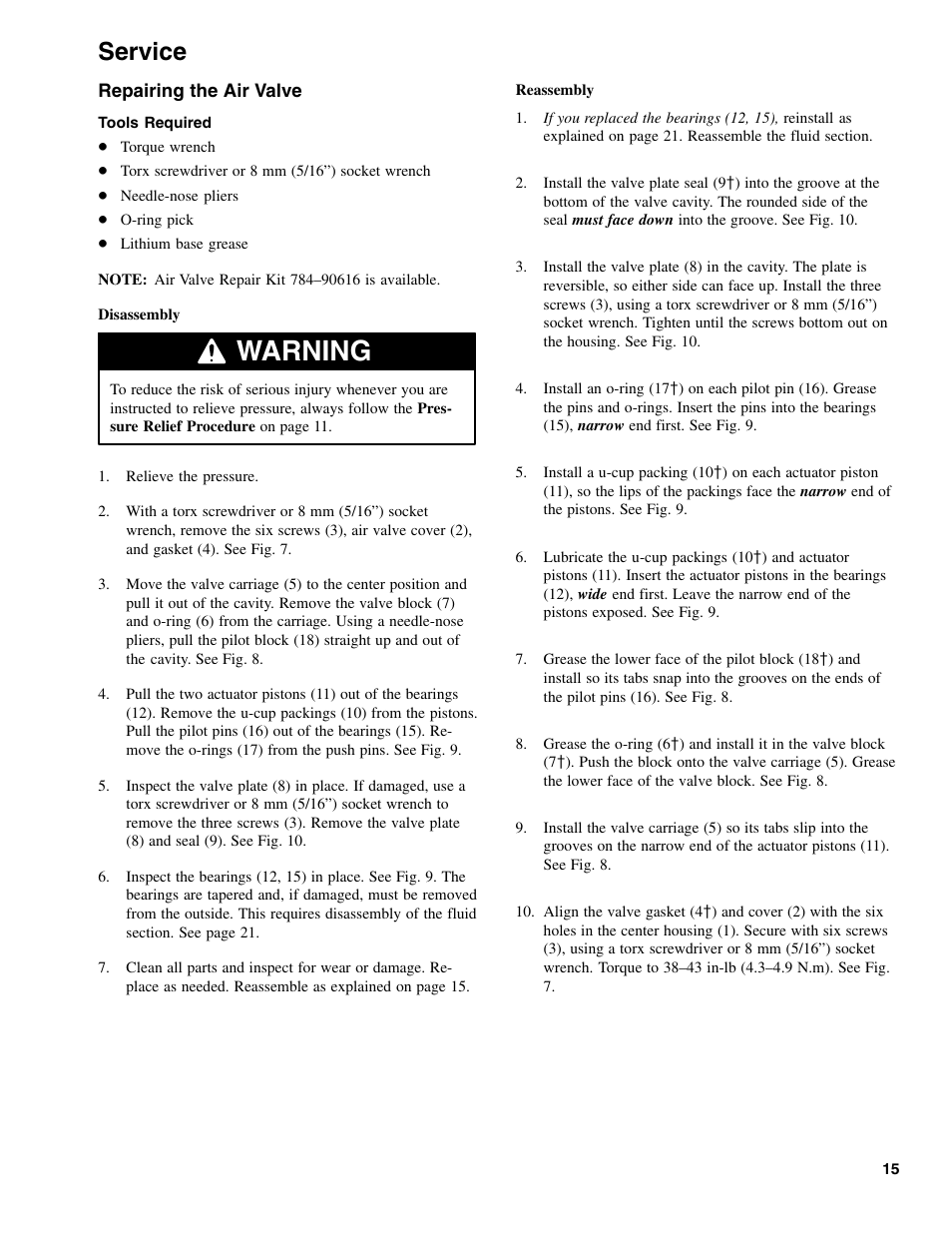 Warning, Service | Graymills DDP 1' Aluminum Pump User Manual | Page 15 / 26