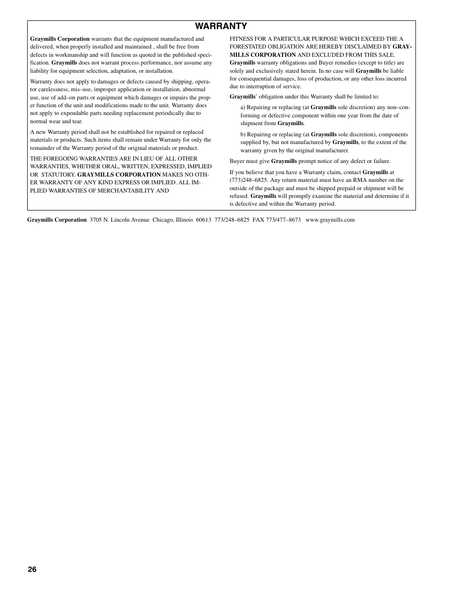 Warranty | Graymills DDP 1' Aluminum Pump User Manual | Page 26 / 26