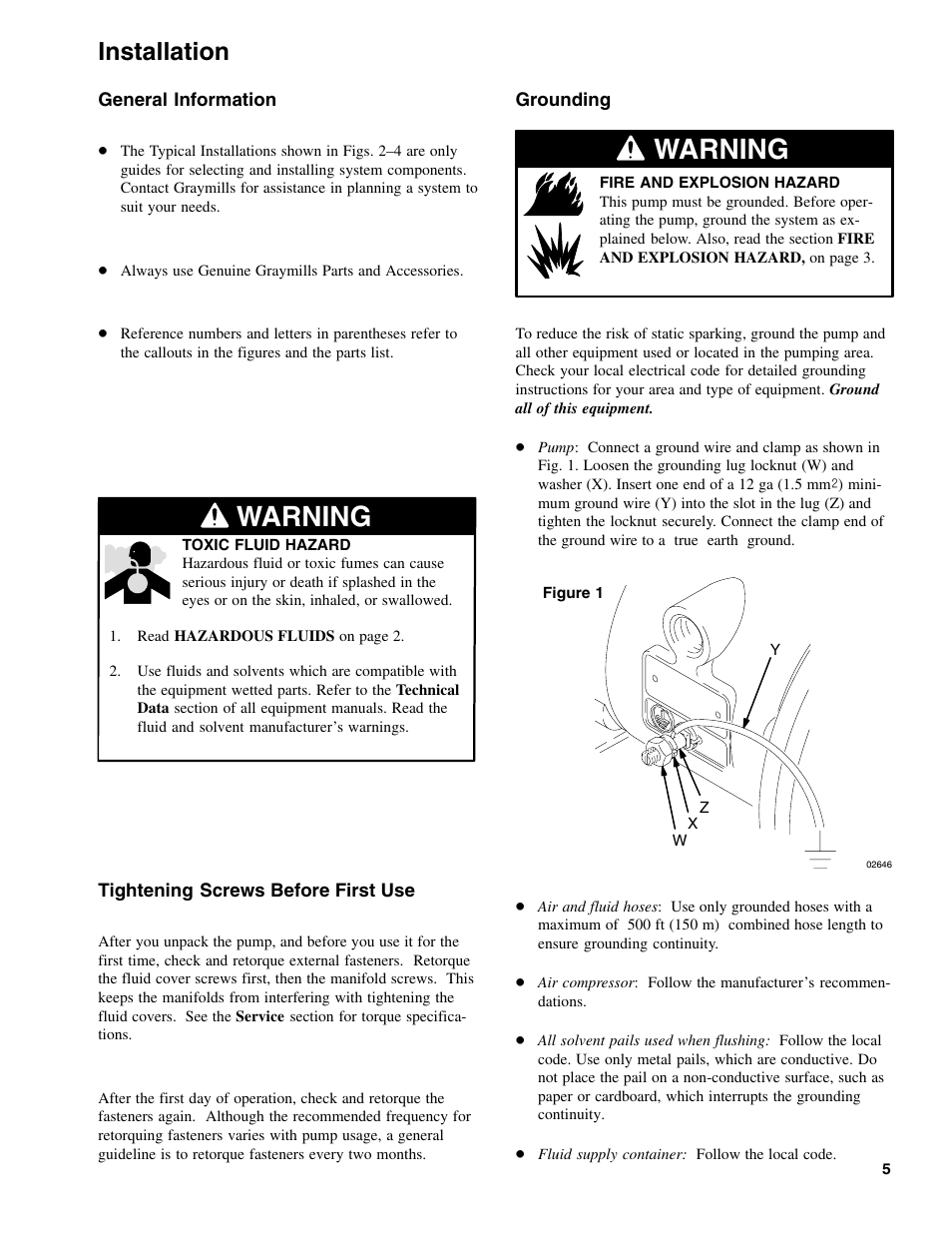 Warning, Installation | Graymills DDP 1' Aluminum Pump User Manual | Page 5 / 26