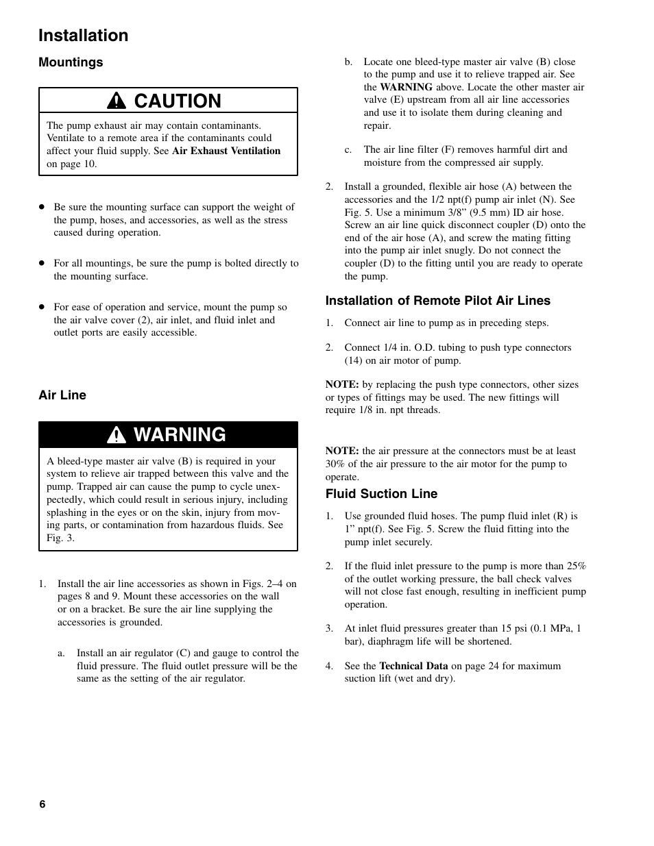 Caution, Warning, Installation | Graymills DDP 1' Aluminum Pump User Manual | Page 6 / 26