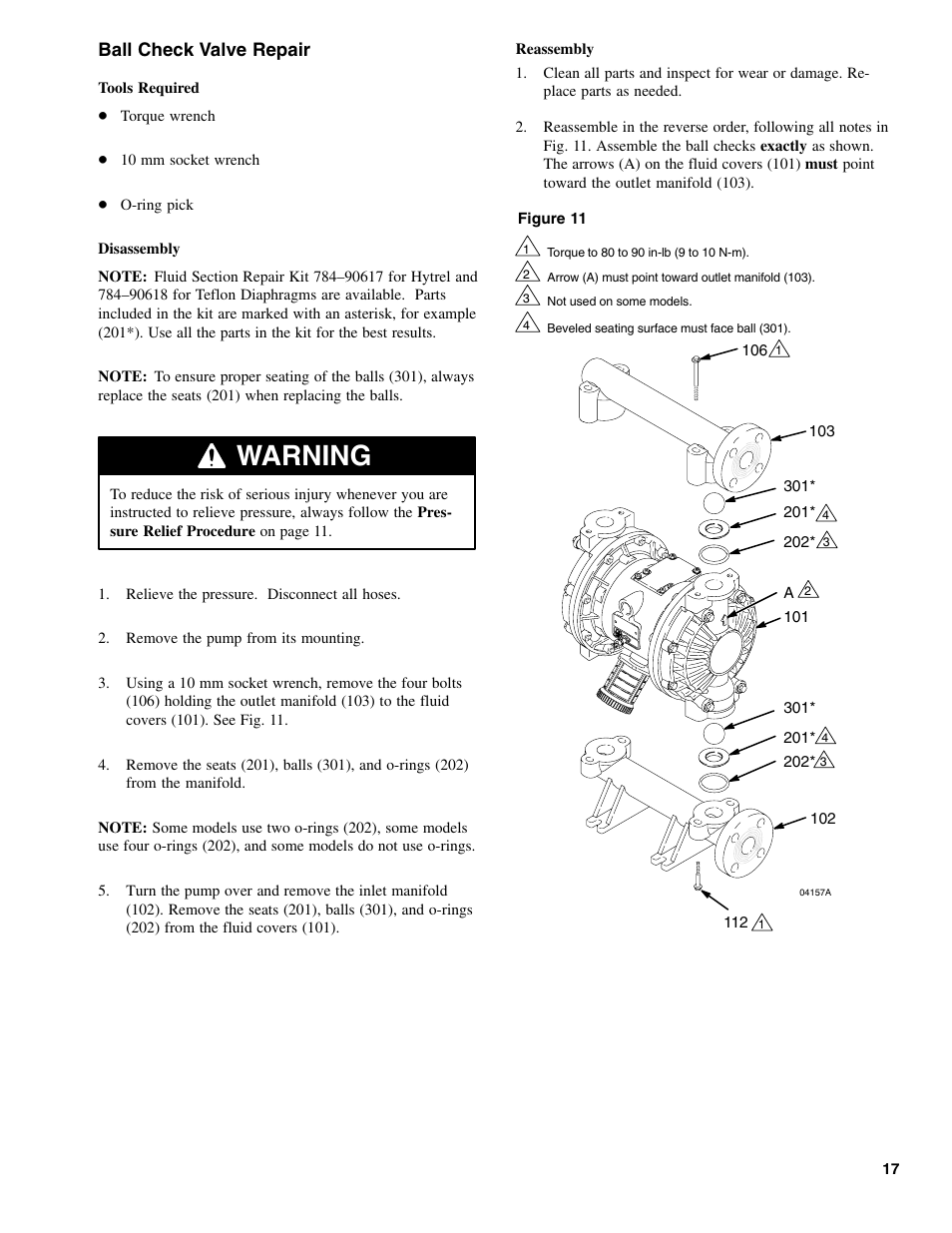 Warning, Ball check valve repair | Graymills DDP 1' Pump OMI User Manual | Page 17 / 26