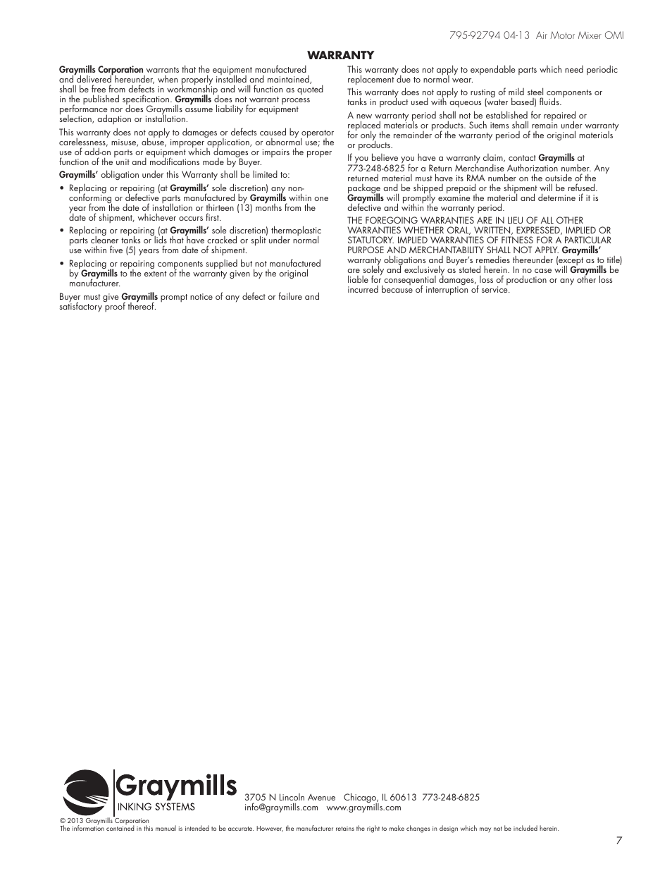 Graymills Air Mixer OMI User Manual | Page 7 / 7