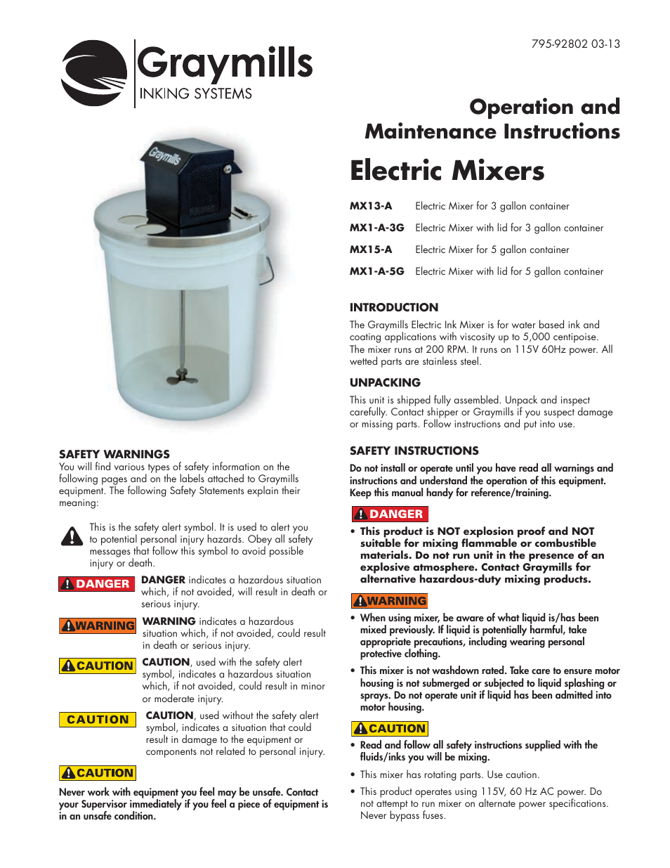 Graymills Electric Mixers OMI User Manual | 2 pages