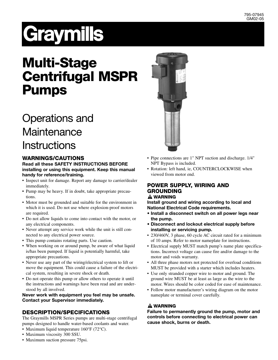 Graymills MSPR Series Pump OMI User Manual | 4 pages