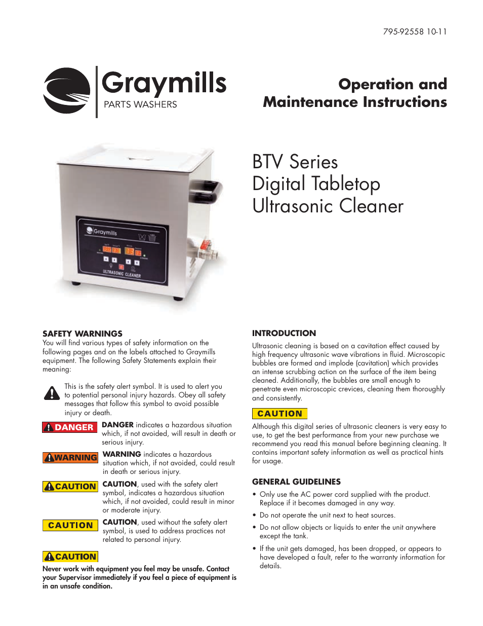 Graymills BTV Ultrasonic OMI User Manual | 3 pages