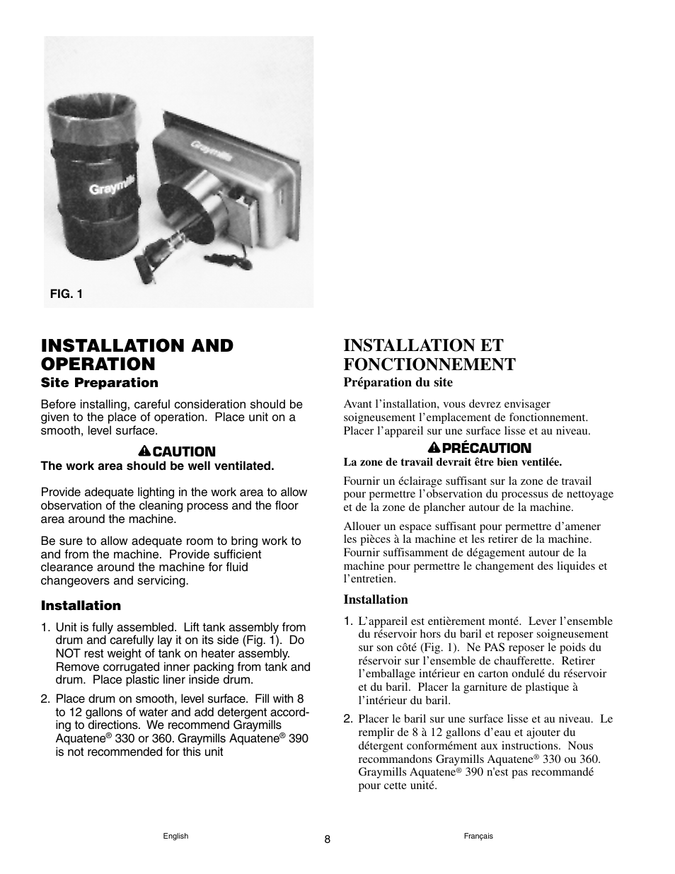 Installation and operation, Installation et fonctionnement | Graymills DH226A Drum Mount OMI User Manual | Page 8 / 16