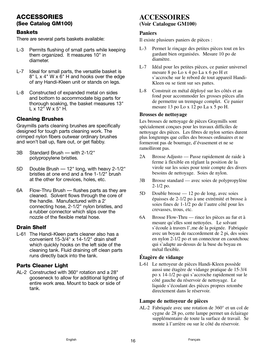 Accessoires, Accessories | Graymills Handi-Kleen PL422 OMI User Manual | Page 16 / 20