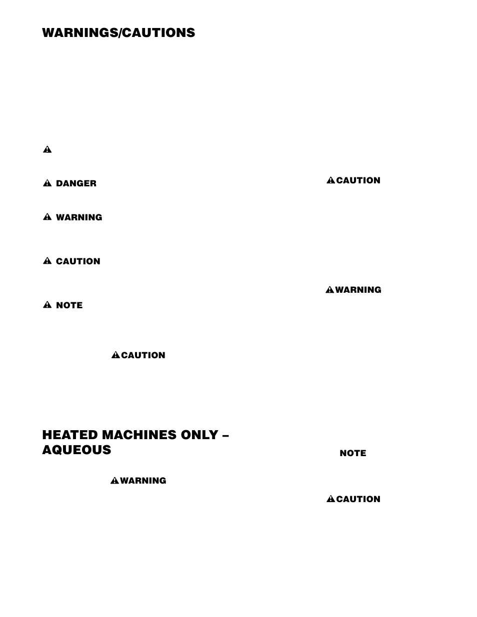 Warnings/cautions, Heated machines only – aqueous | Graymills Liftkleen L-Series OMI User Manual | Page 3 / 35