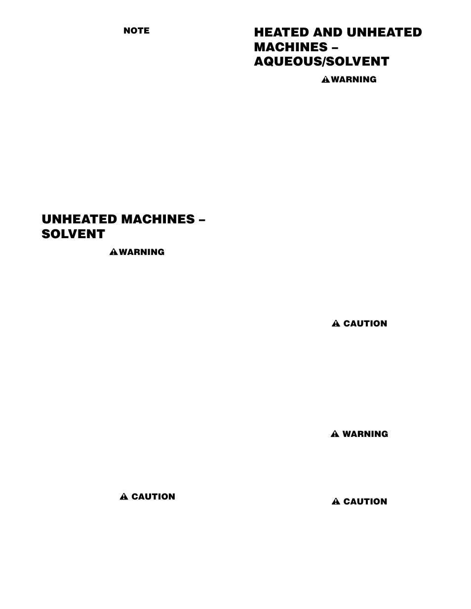 Heated and unheated machines – aqueous/solvent, Unheated machines – solvent | Graymills Liftkleen L-Series OMI User Manual | Page 4 / 35
