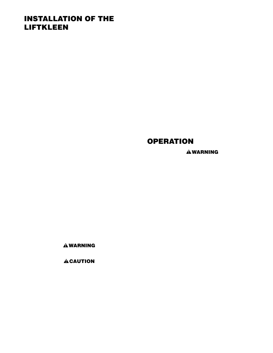 Installation of the liftkleen, Operation | Graymills Liftkleen L-Series OMI User Manual | Page 7 / 35