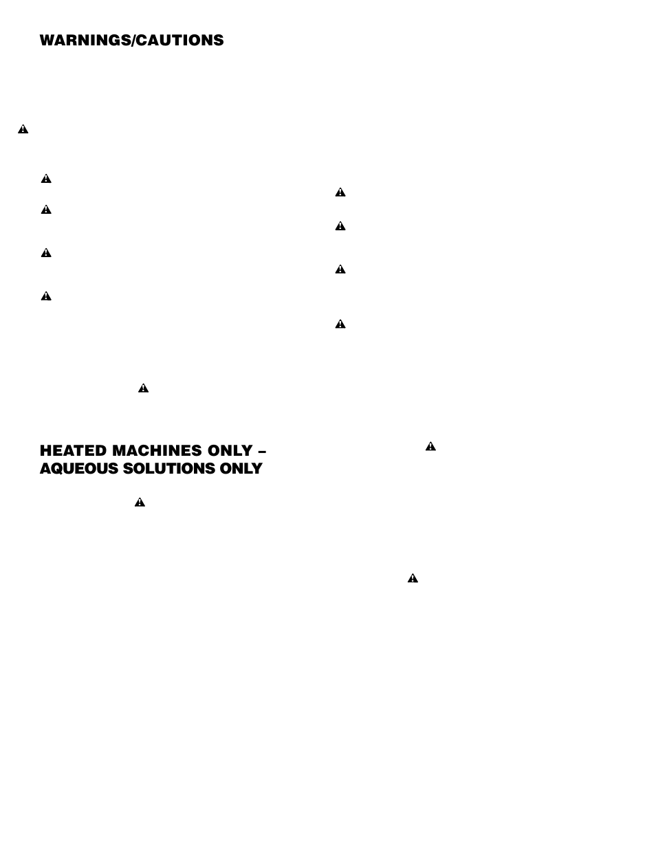Warnings/cautions, Heated machines only – aqueous solutions only, Avertissements/précautions | Graymills Liftkleen T-Series OMI User Manual | Page 2 / 32