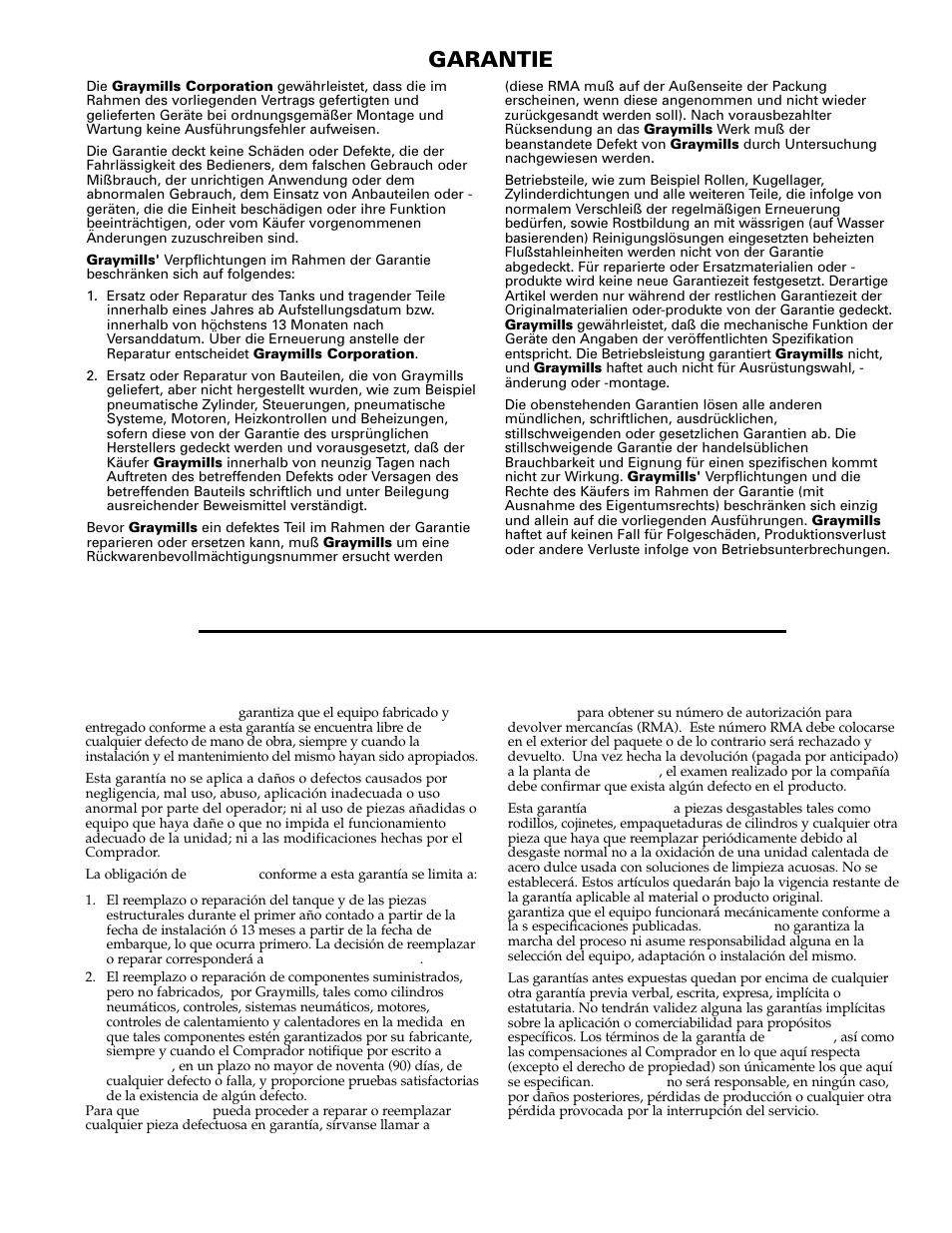 Garantía, Garantie | Graymills Liftkleen T-Series OMI User Manual | Page 31 / 32
