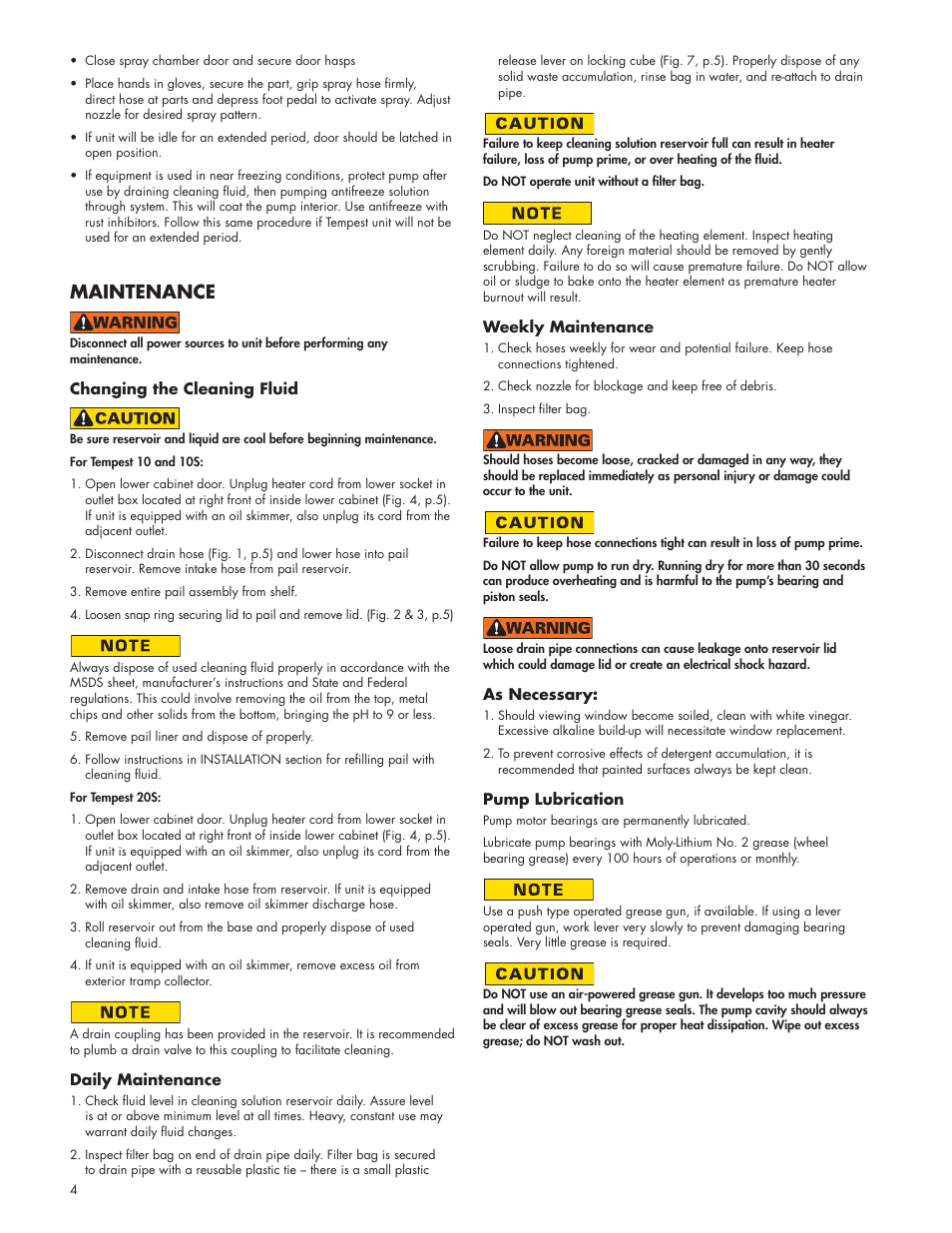 Maintenance | Graymills Tempest Tl2 OMI User Manual | Page 4 / 8
