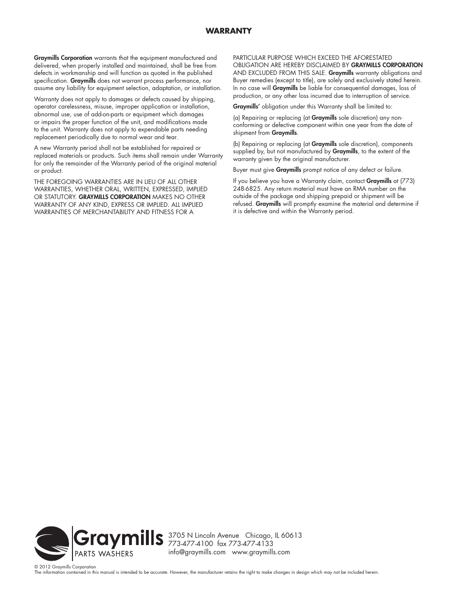 Graymills Tempest Tl2 OMI User Manual | Page 8 / 8
