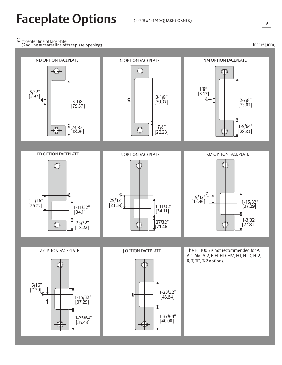 Faceplate options | HES HT1006 User Manual | Page 10 / 11