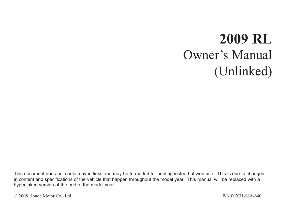 Acura 2009 RL User Manual | 554 pages