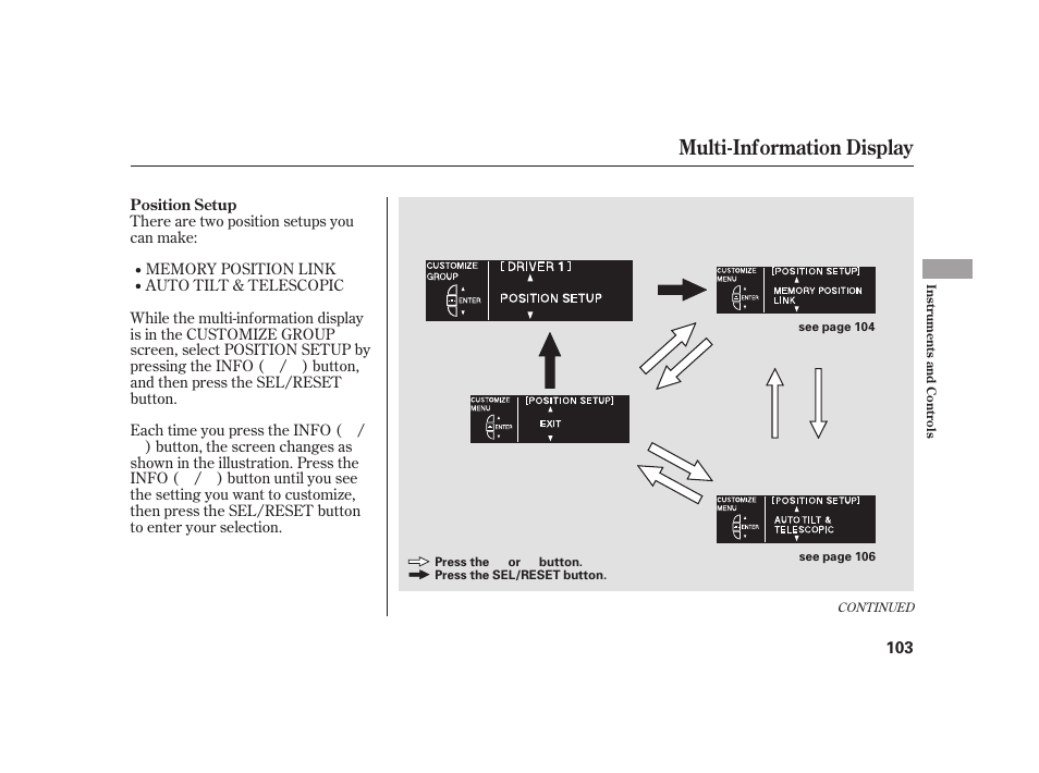 Multi-information display | Acura 2009 RL User Manual | Page 109 / 554