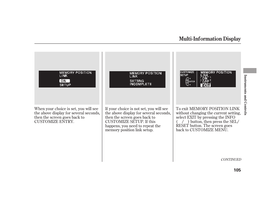 Multi-information display | Acura 2009 RL User Manual | Page 111 / 554