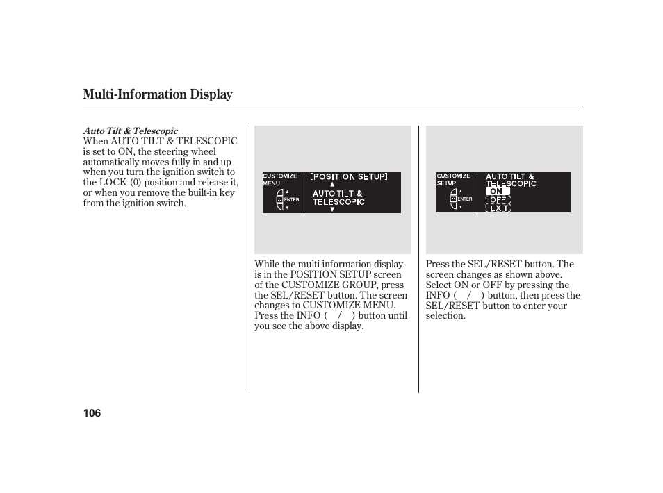 Multi-information display | Acura 2009 RL User Manual | Page 112 / 554
