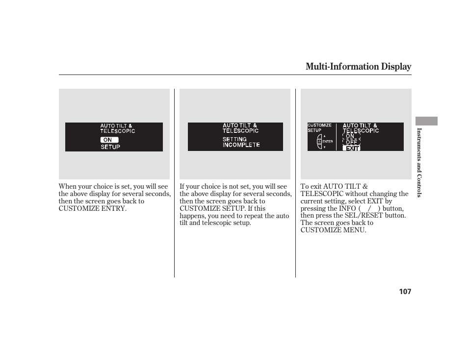 Multi-information display | Acura 2009 RL User Manual | Page 113 / 554