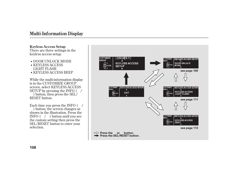 Multi-information display | Acura 2009 RL User Manual | Page 114 / 554