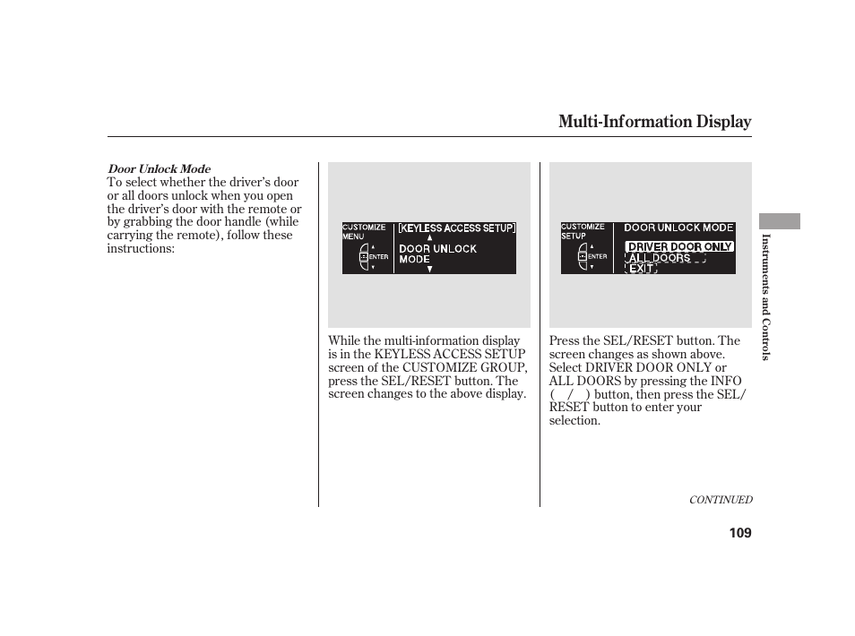 Multi-information display | Acura 2009 RL User Manual | Page 115 / 554