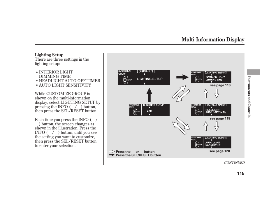 Multi-information display | Acura 2009 RL User Manual | Page 121 / 554