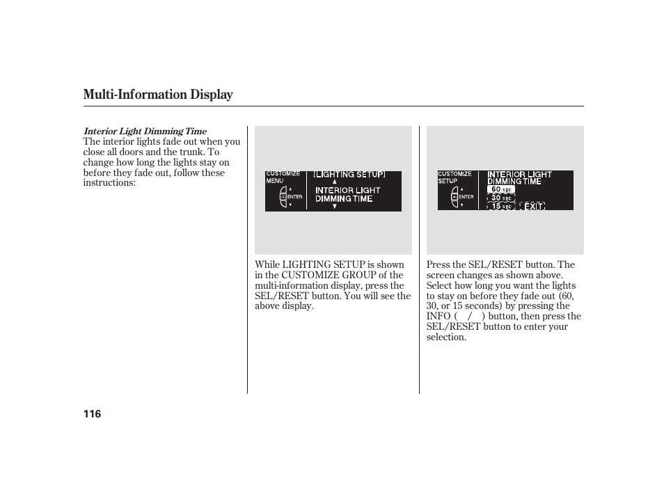 Multi-information display | Acura 2009 RL User Manual | Page 122 / 554