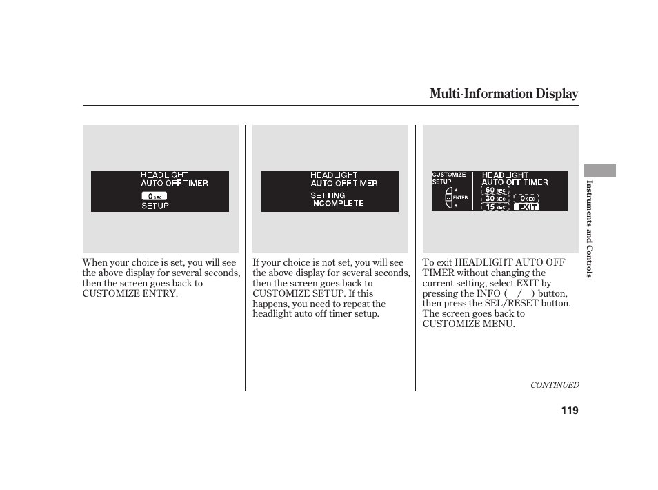 Multi-information display | Acura 2009 RL User Manual | Page 125 / 554